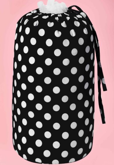 Petticoat String Tie Bag in Black with Large White Polka Dots – Uncategorised | Kitty Darling