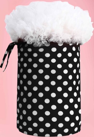 Petticoat String Tie Bag in Black with Large White Polka Dots – Uncategorised | Kitty Darling