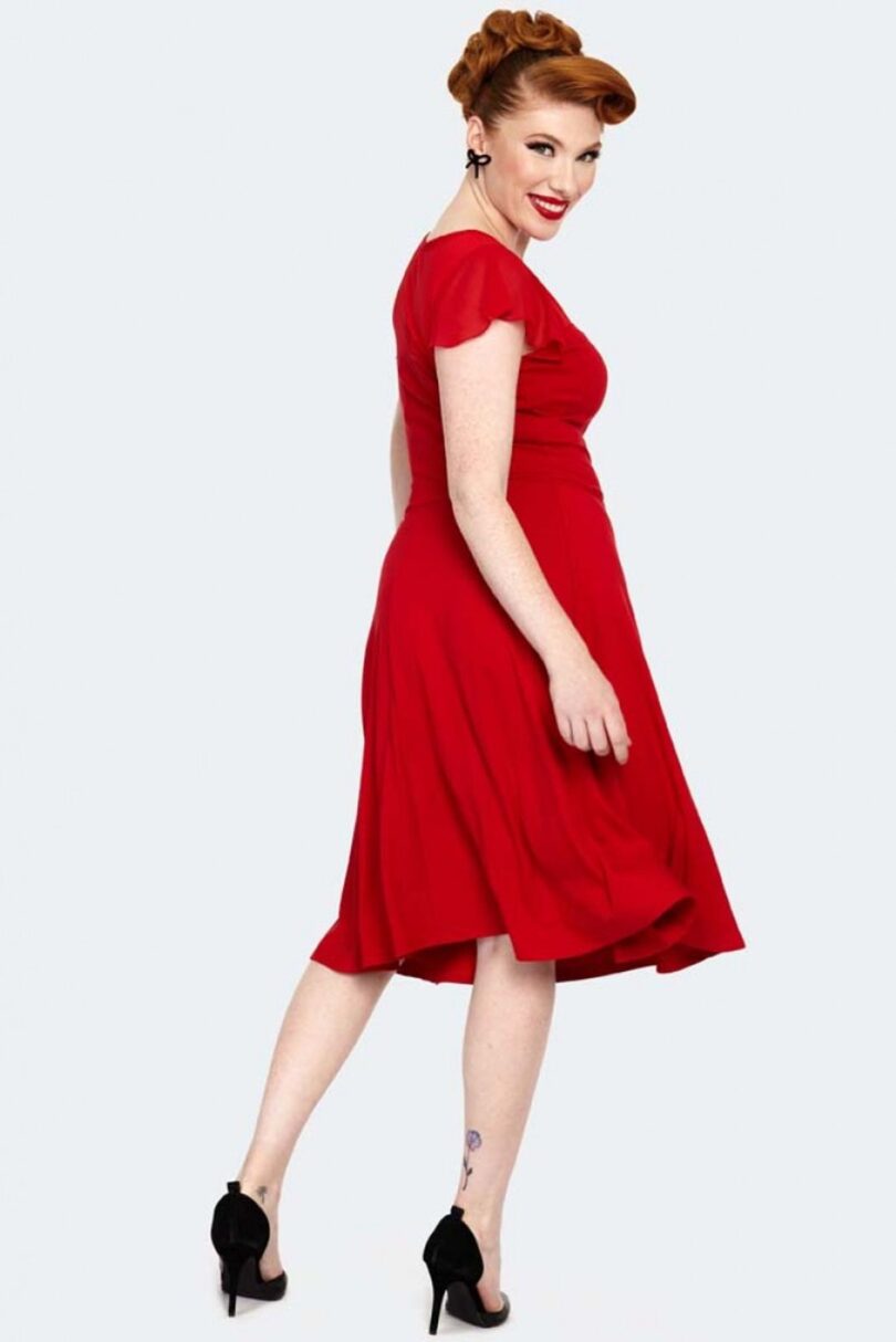 Red Tie Neck Overlay Flare Dress  Shop now at Kitty Darling