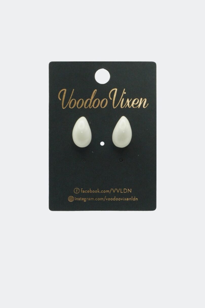 Retro White Teardrop Earrings  Shop now at Kitty Darling