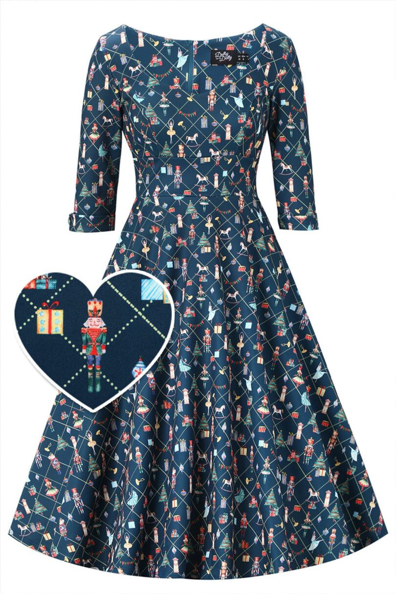 Scarlette Dark Blue Nutcracker Midi Dress  Shop now at Kitty Darling