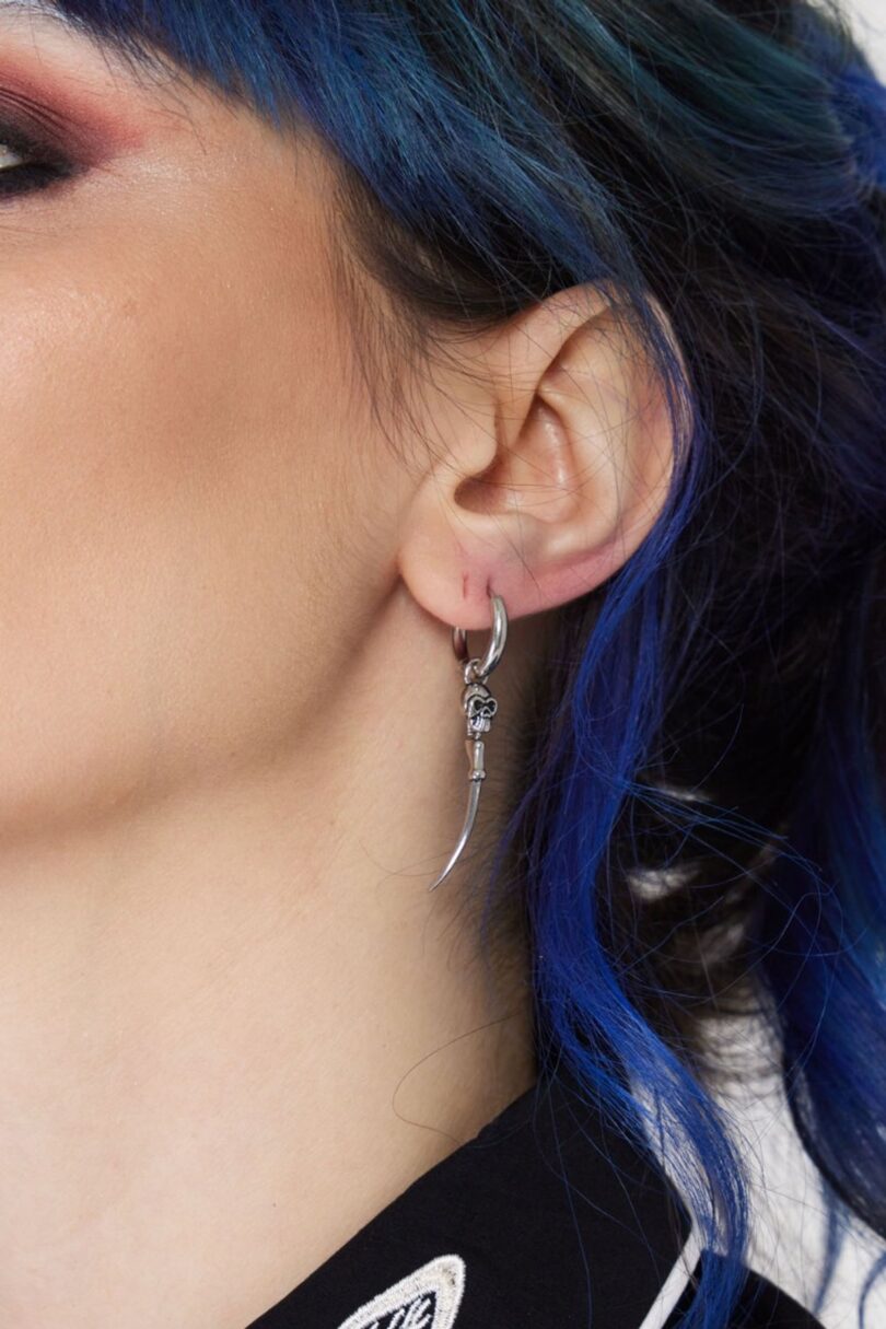 Skull And Bone Silver Drop Earring  Shop now at Kitty Darling