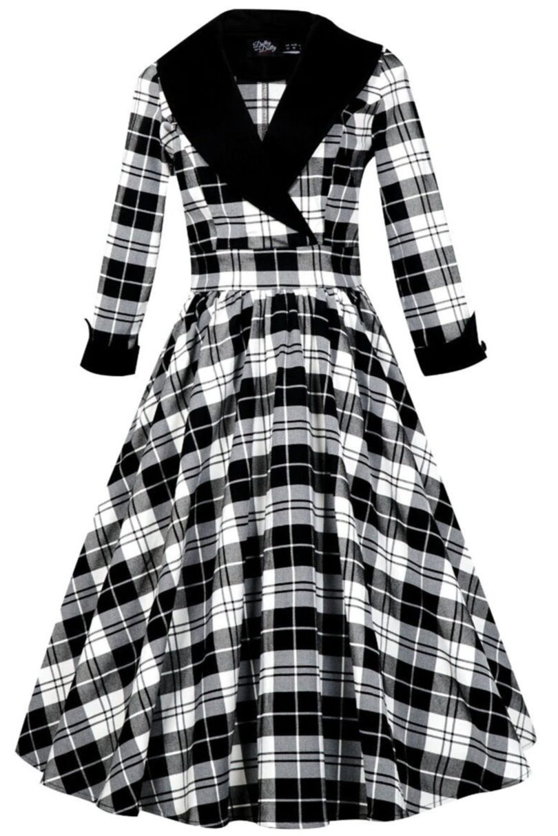 Tiffany 50's Black Tartan Coat Dress  Shop now at Kitty Darling
