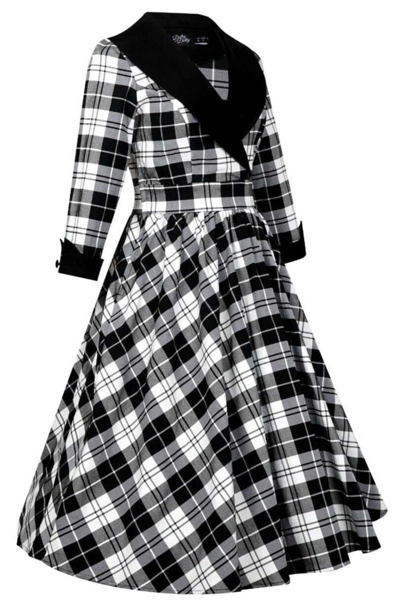 Tiffany 50's Black Tartan Coat Dress  Shop now at Kitty Darling