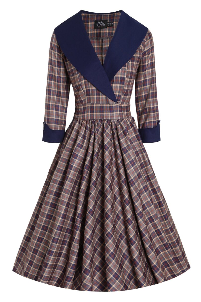 Tiffany 50's Brown Tartan Coat Dress  Shop now at Kitty Darling