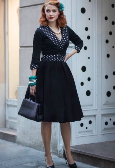 Tiffany 50's Coat Dress in Black White Polka Dots – Dresses | Kitty Darling
