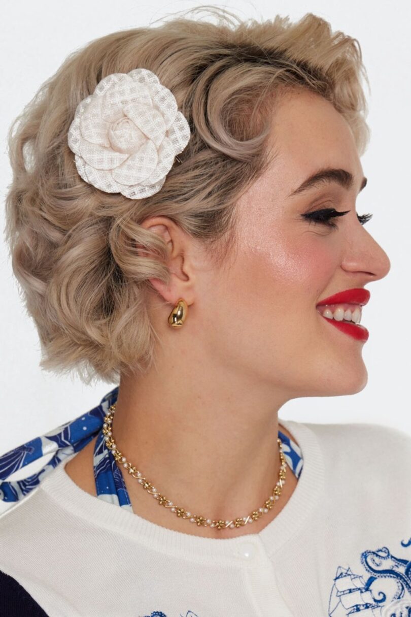 Tweed Cream Flower Hairpin Brooch  Shop now at Kitty Darling