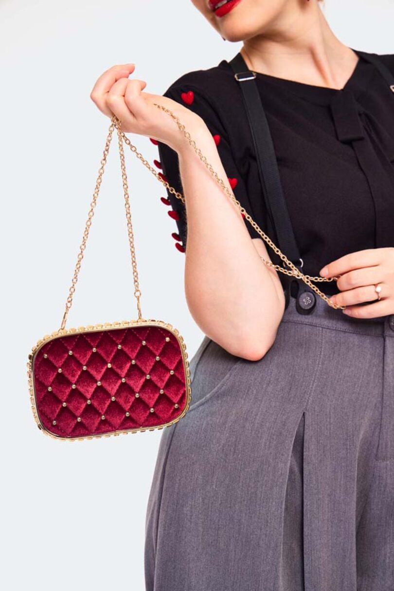 Velvet Quilted Studded Clutch Bag  Shop now at Kitty Darling
