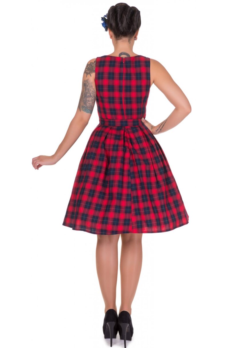 Annie Retro Check Swing Dress in Red/Blue  Shop now at Kitty Darling