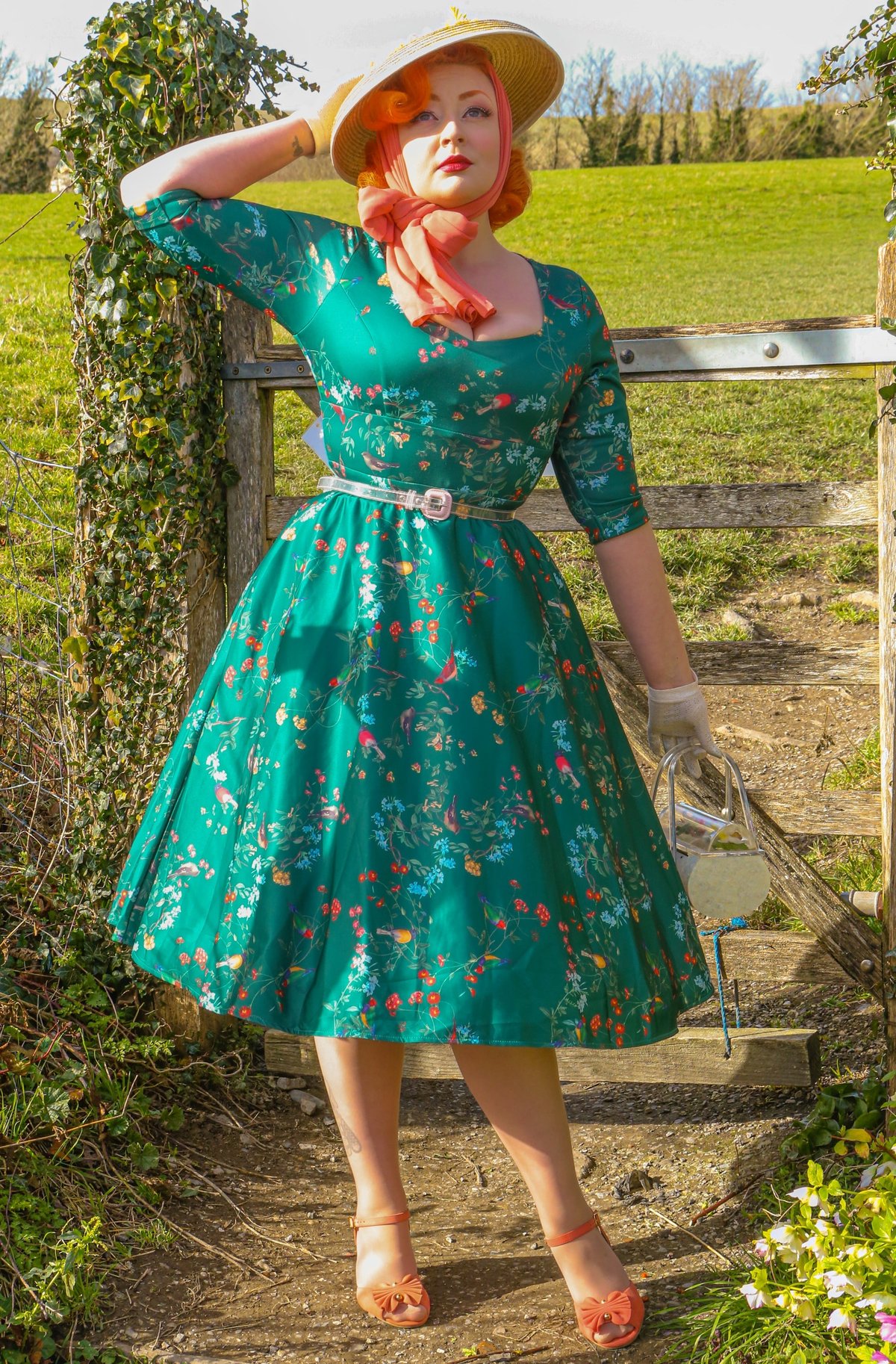 Scarlette Long-Sleeved Stretchy Dress Myrtle Green Birds & Flowers Scarlette Long-Sleeved Stretchy Dress Myrtle Green Birds & Flowers Shop now at Kitty Darling