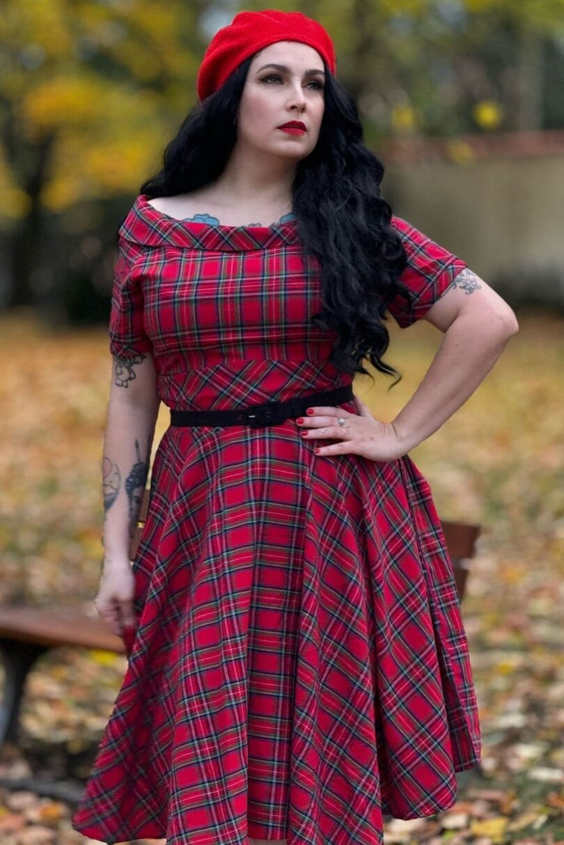 Darlene Retro Highland Red Tartan Circle Dress  Shop now at Kitty Darling
