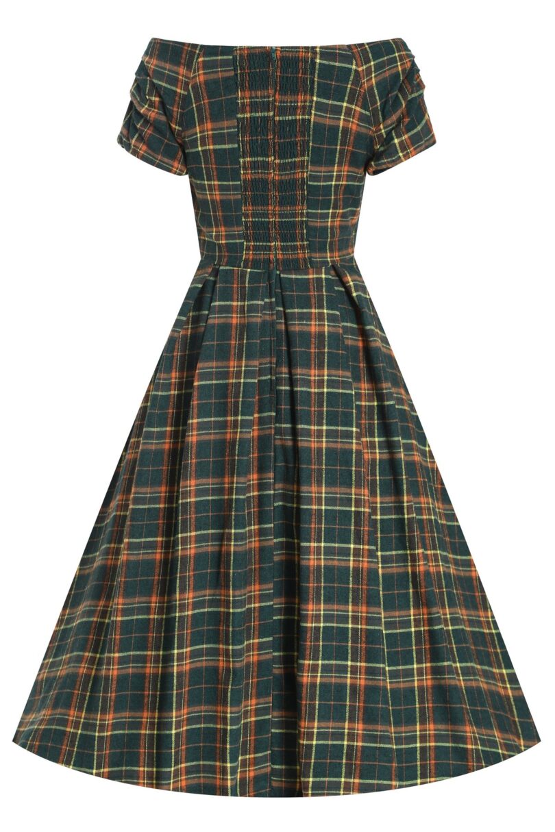 Lily Off Shoulder Green Tartan Check Circle Dress  Shop now at Kitty Darling