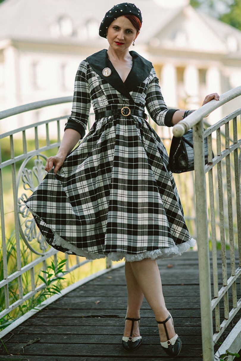 Tiffany 50's Black Tartan Coat Dress  Shop now at Kitty Darling