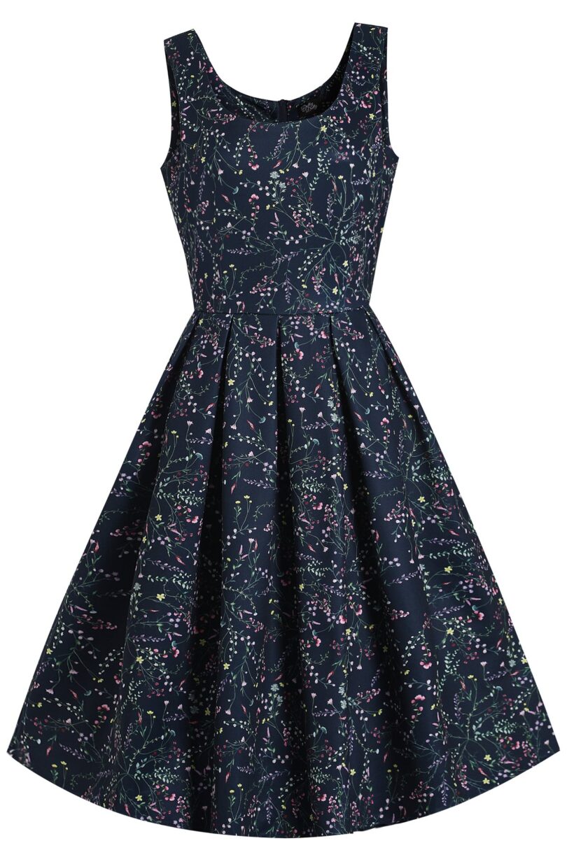 Amanda Swing Dress in Navy Blue Meadow Print  Shop now at Kitty Darling