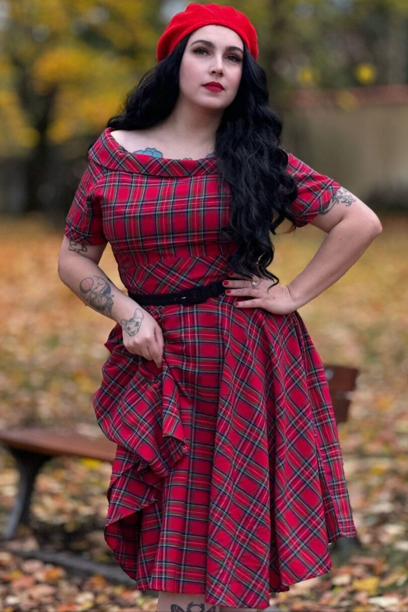 Darlene Retro Highland Red Tartan Circle Dress  Shop now at Kitty Darling