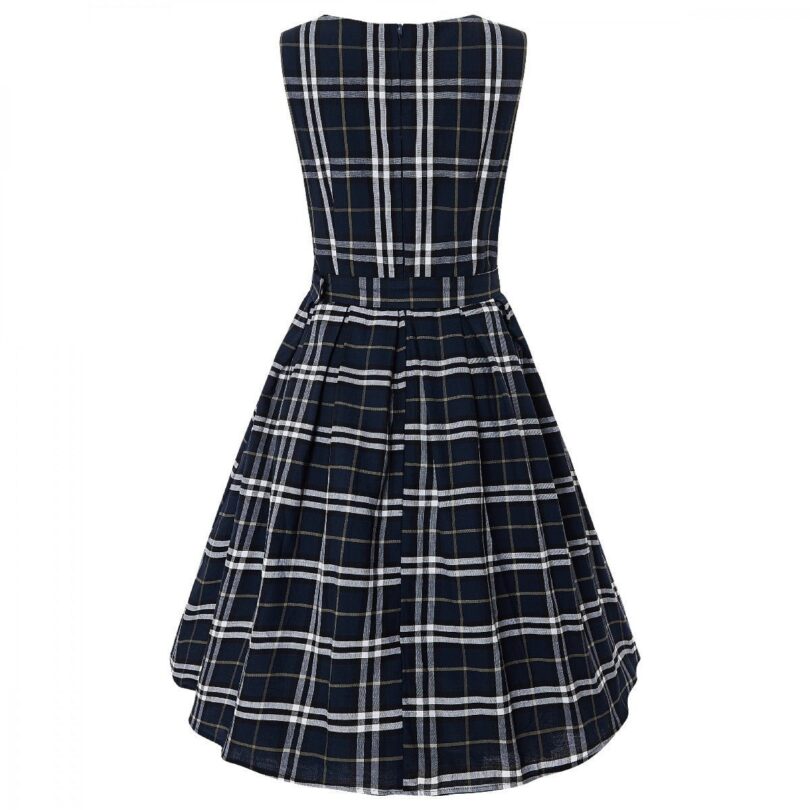 Annie Retro Check Swing Dress in Navy Blue  Shop now at Kitty Darling