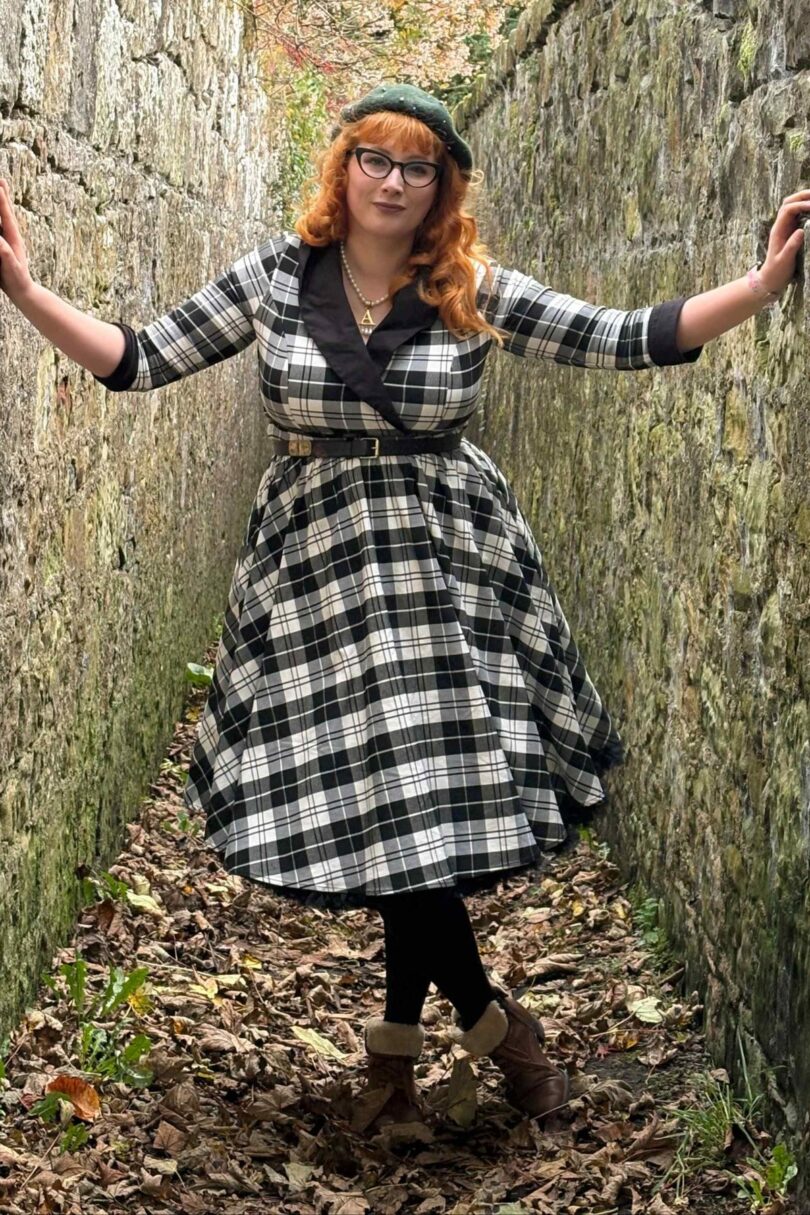 Tiffany 50's Black Tartan Coat Dress  Shop now at Kitty Darling