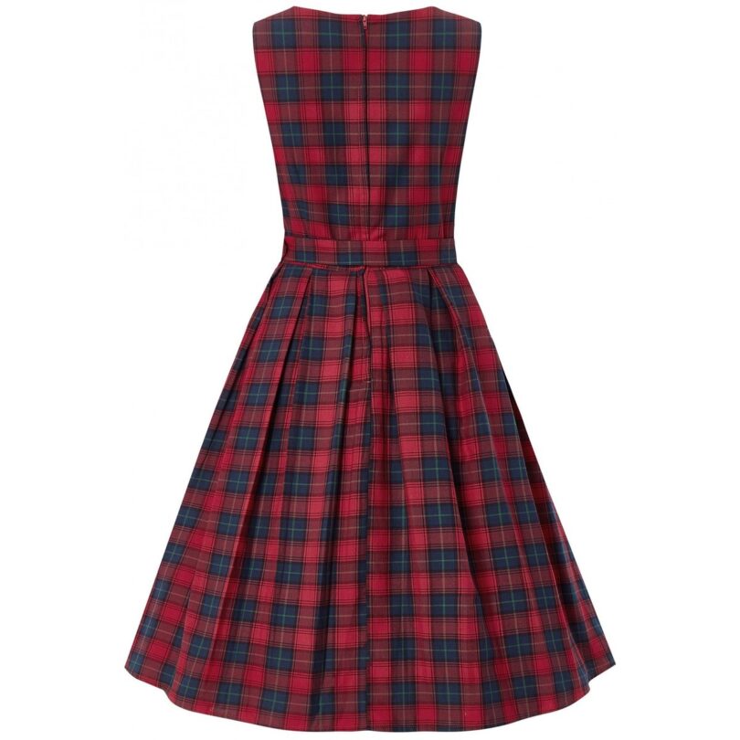 Annie Retro Check Swing Dress in Red/Blue  Shop now at Kitty Darling