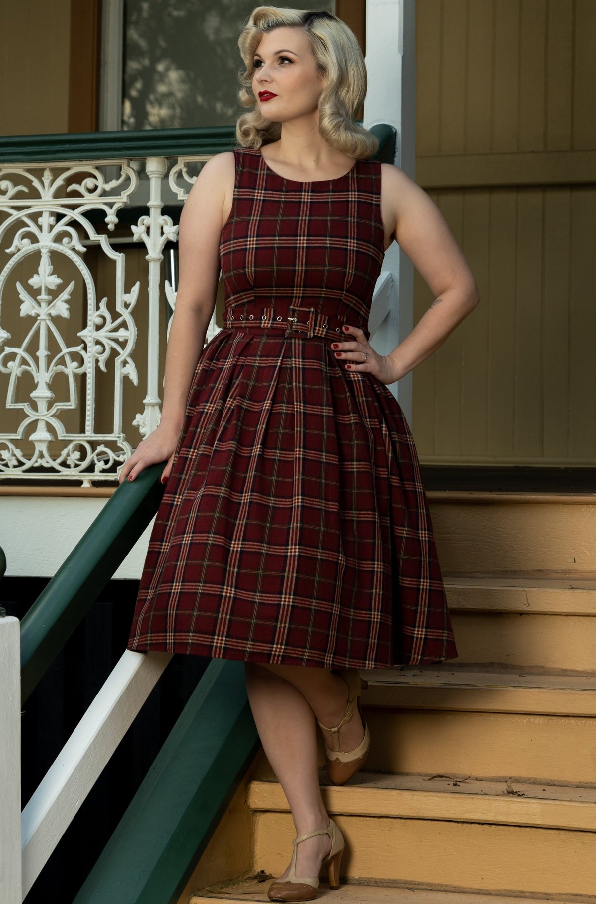 Annie Retro Burgundy Tartan Swing Dress Annie Retro Burgundy Tartan Swing Dress  Shop now at Kitty Darling