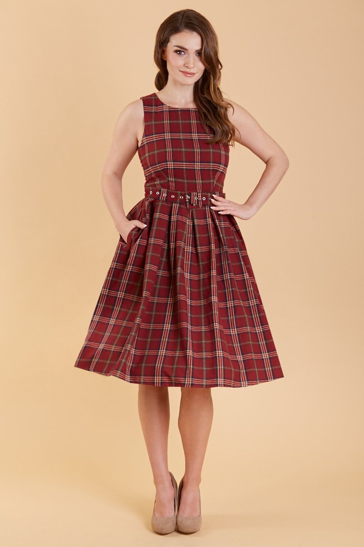 Annie Retro Burgundy Tartan Swing Dress Annie Retro Burgundy Tartan Swing Dress  Shop now at Kitty Darling