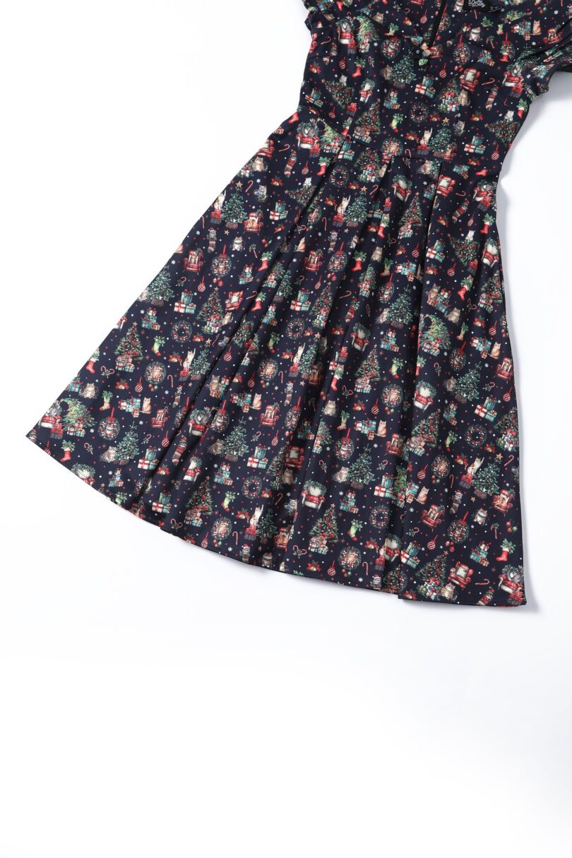 Lily Dark Purple Off Shoulder Cat Print Christmas Dress  Shop now at Kitty Darling