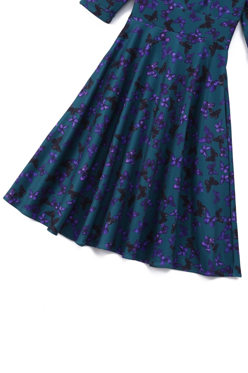 Scarlette Teal & Purple Butterfly Swing Dress  Shop now at Kitty Darling