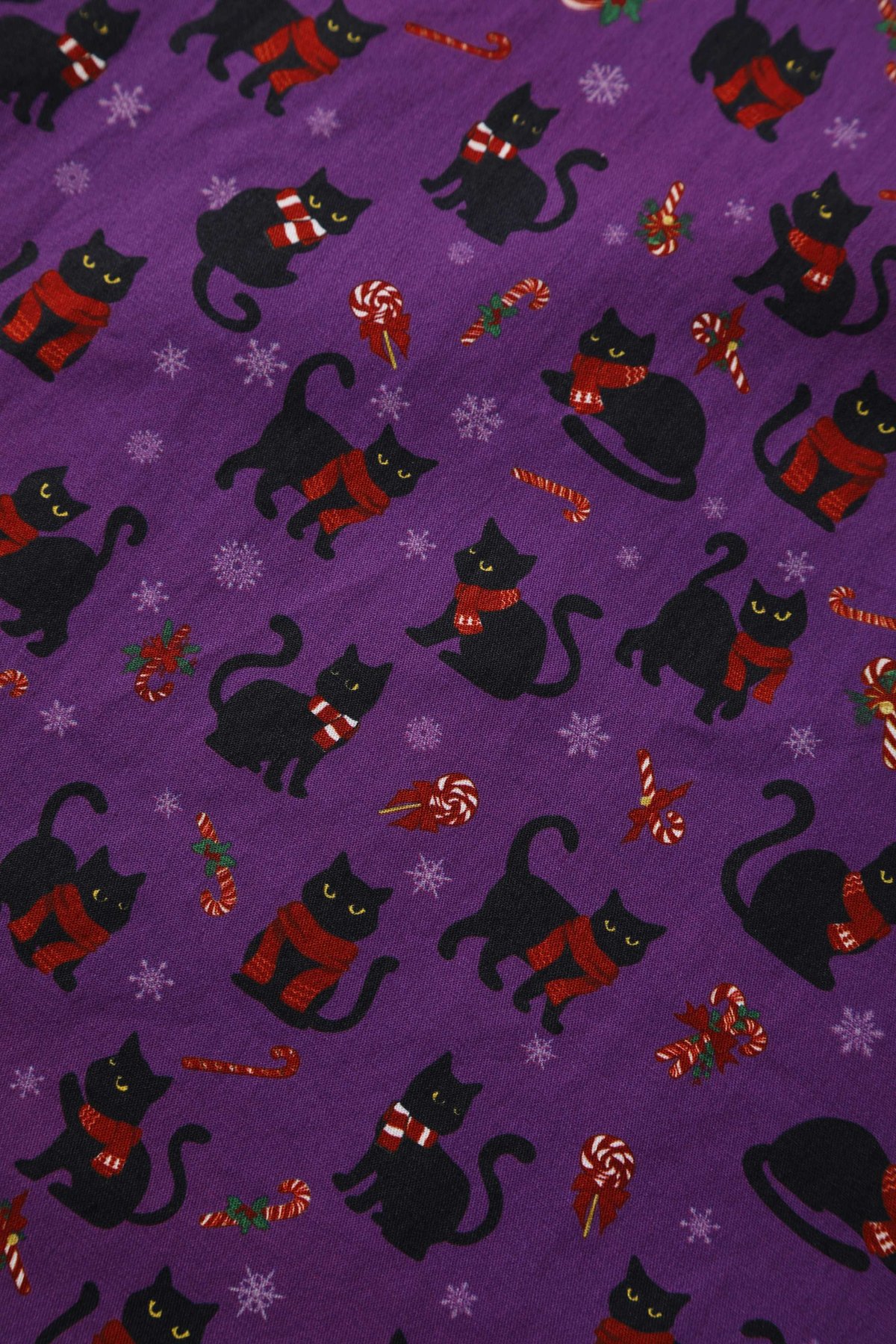 Mabel Festive Cat Shirt Dress In Purple Mabel Festive Cat Shirt Dress In Purple  Shop now at Kitty Darling