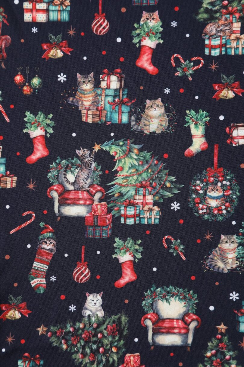 Lily Dark Purple Off Shoulder Cat Print Christmas Dress  Shop now at Kitty Darling
