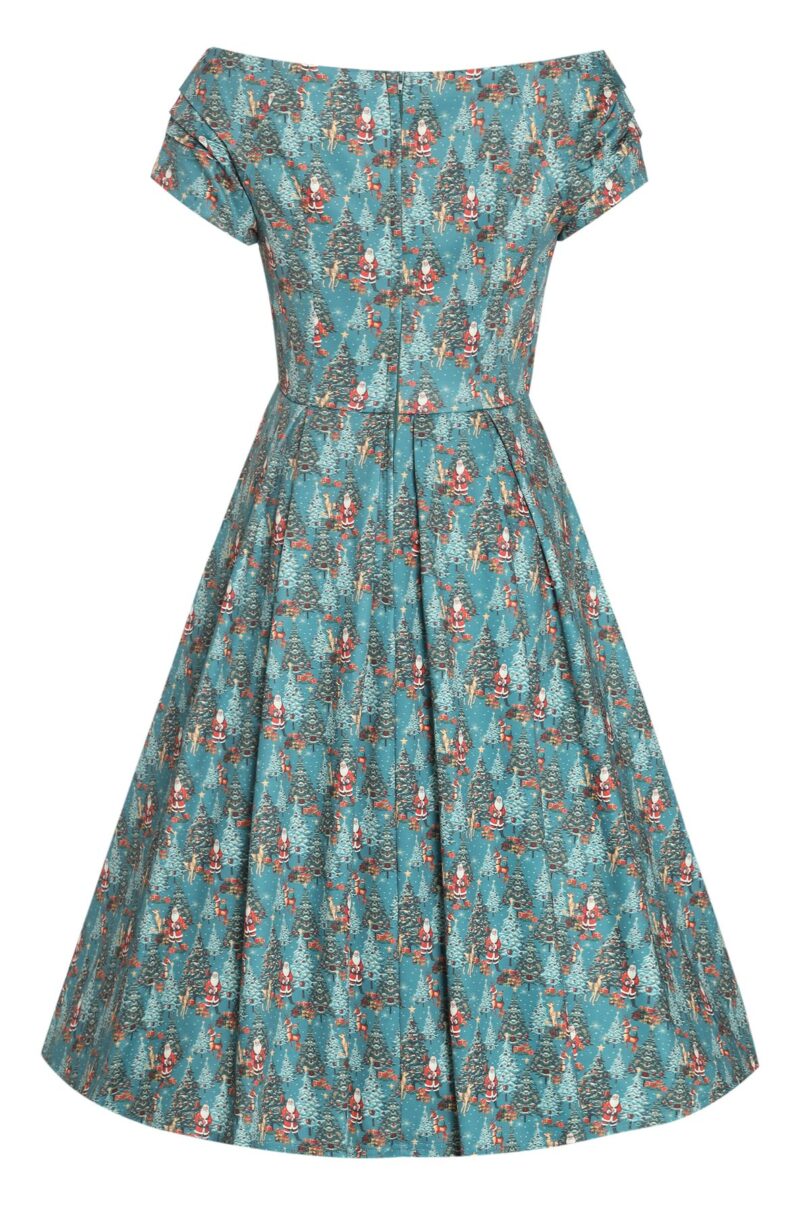 Lily Teal Off Shoulder Santa Claus Print Christmas Dress  Shop now at Kitty Darling