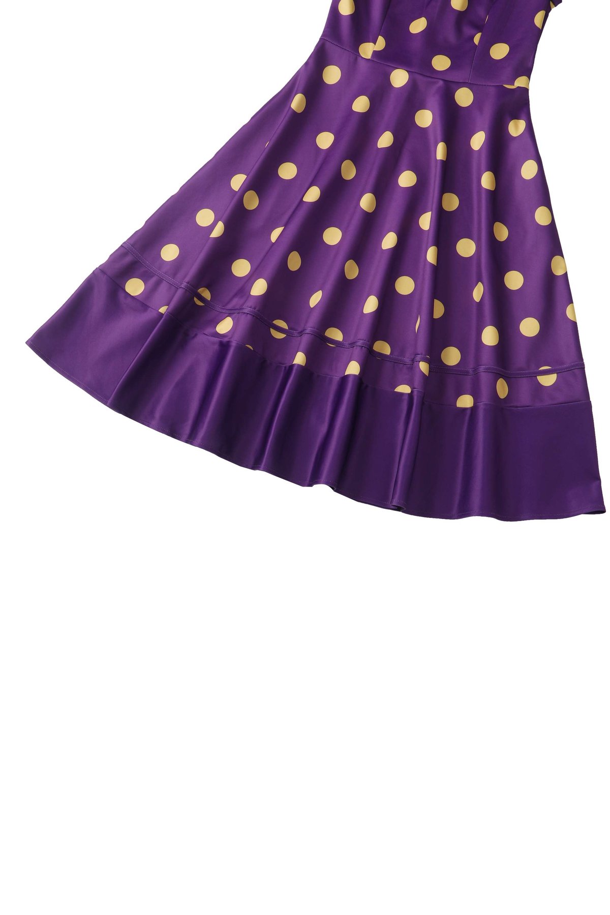 Maria Yellow Polka Dot Flared Dress In Purple Maria Yellow Polka Dot Flared Dress In Purple  Shop now at Kitty Darling