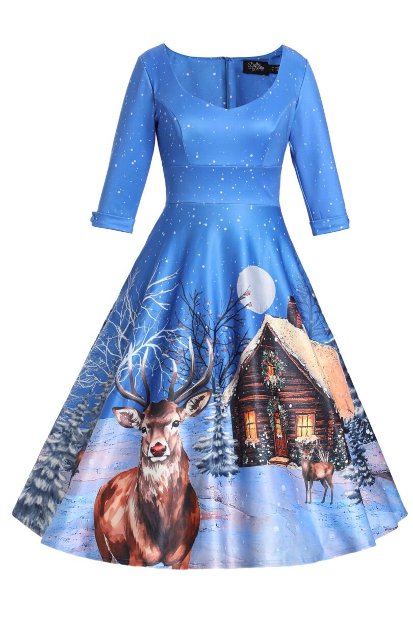 Scarlette Blue Reindeer Christmas Swing Dress  Shop now at Kitty Darling