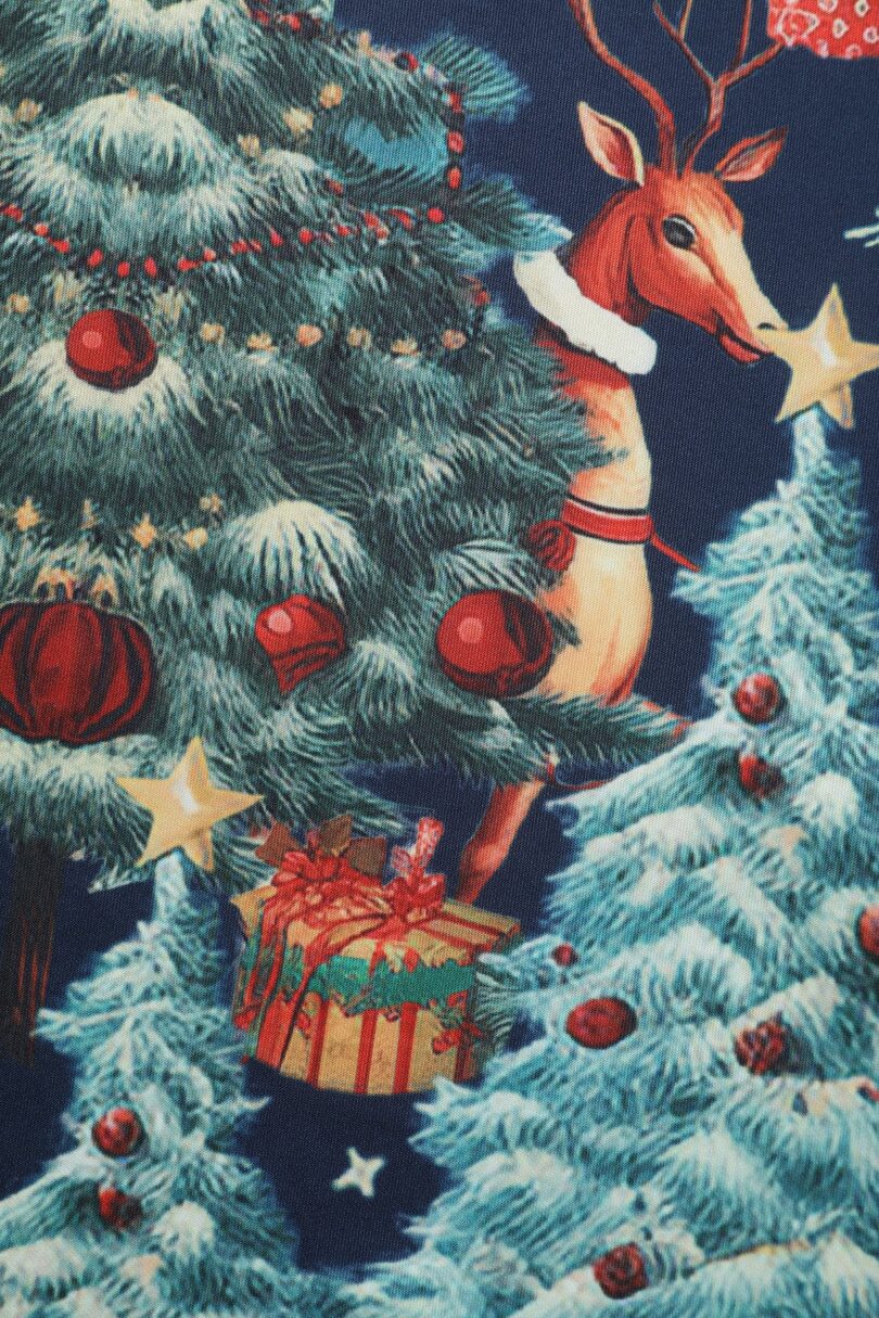 Amanda Dark Desaturated Blue Christmas Santa Print Dress  Shop now at Kitty Darling