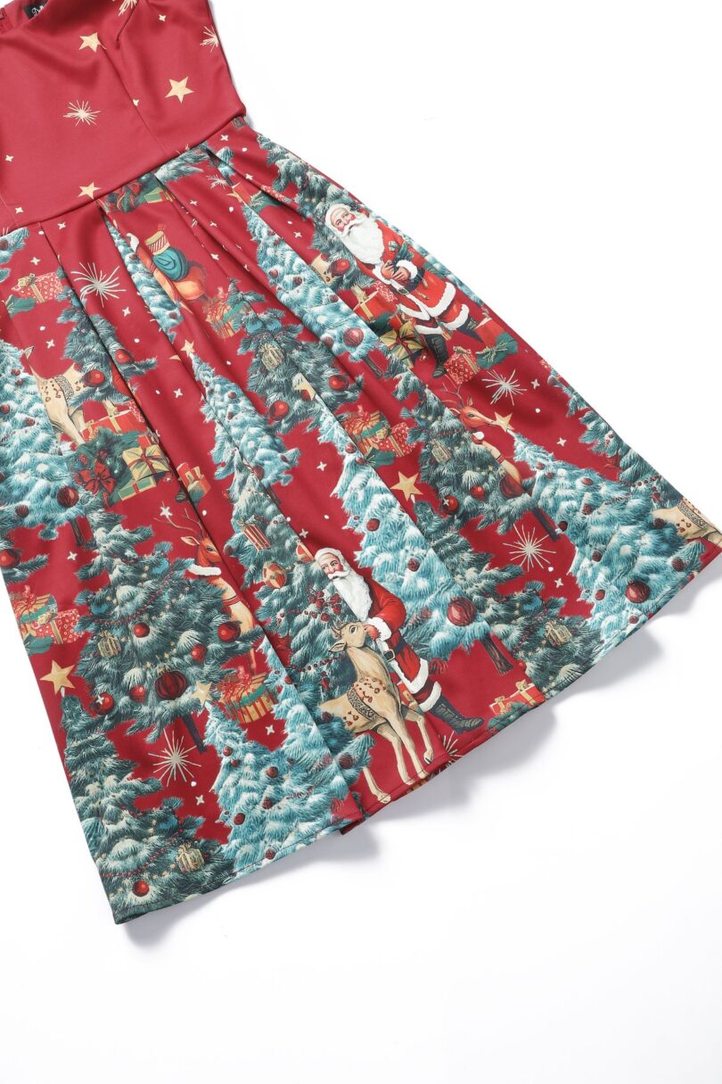 Amanda Crimson Red Christmas Santa Print Dress  Shop now at Kitty Darling