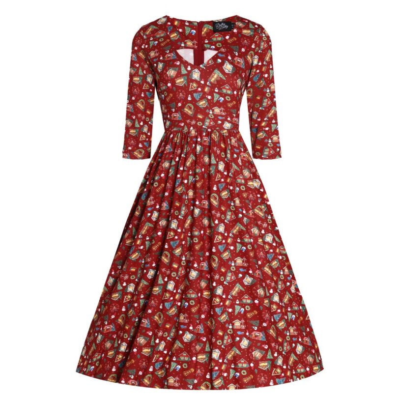 Billie Red Christmas Fair Long Sleeved Dress  Shop now at Kitty Darling