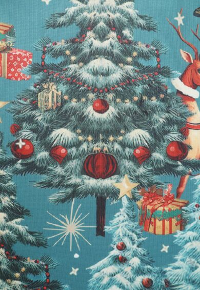 Amanda Dark Desaturated Cyan Christmas Santa Print Dress – Dresses | Kitty Darling