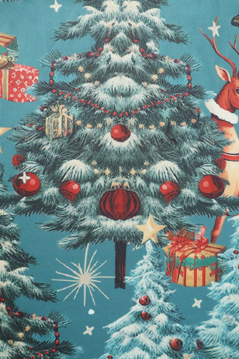 Amanda Dark Desaturated Cyan Christmas Santa Print Dress  Shop now at Kitty Darling