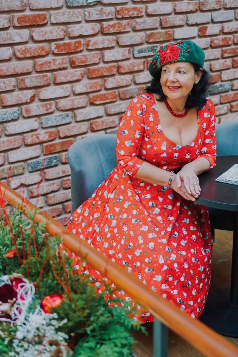 Scarlette Long-Sleeved Dress in Red Snowman Print  Shop now at Kitty Darling