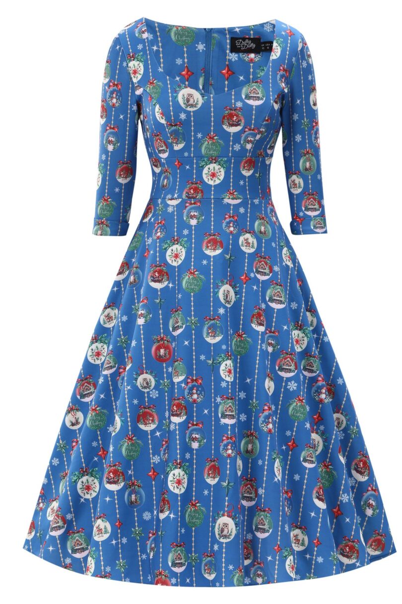Scarlette Blue Bauble Christmas Swing Dress  Shop now at Kitty Darling