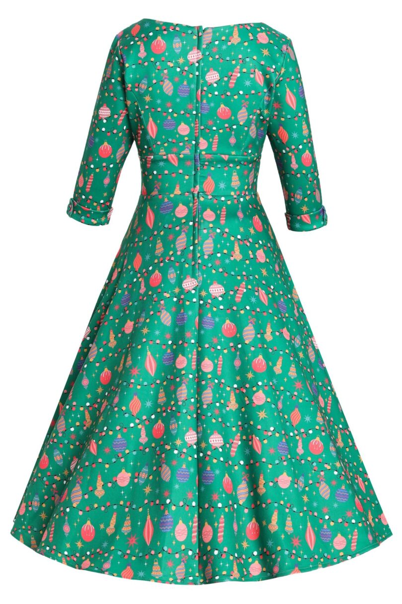 Scarlette Green Bauble Christmas Swing Dress  Shop now at Kitty Darling