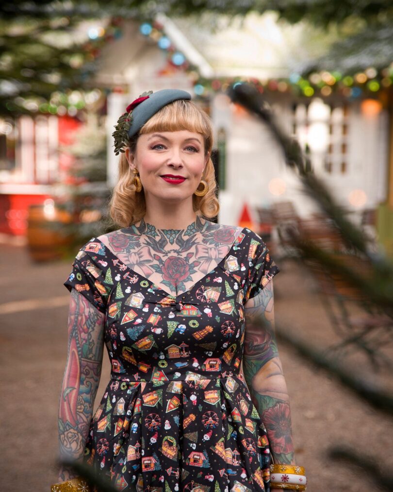 Lily Retro Off Shoulder in Black Christmas Fair Swing Dress  Shop now at Kitty Darling