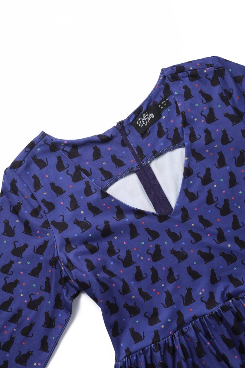 Billie Purple V-Neckline Cat Silhouette Print Dress  Shop now at Kitty Darling