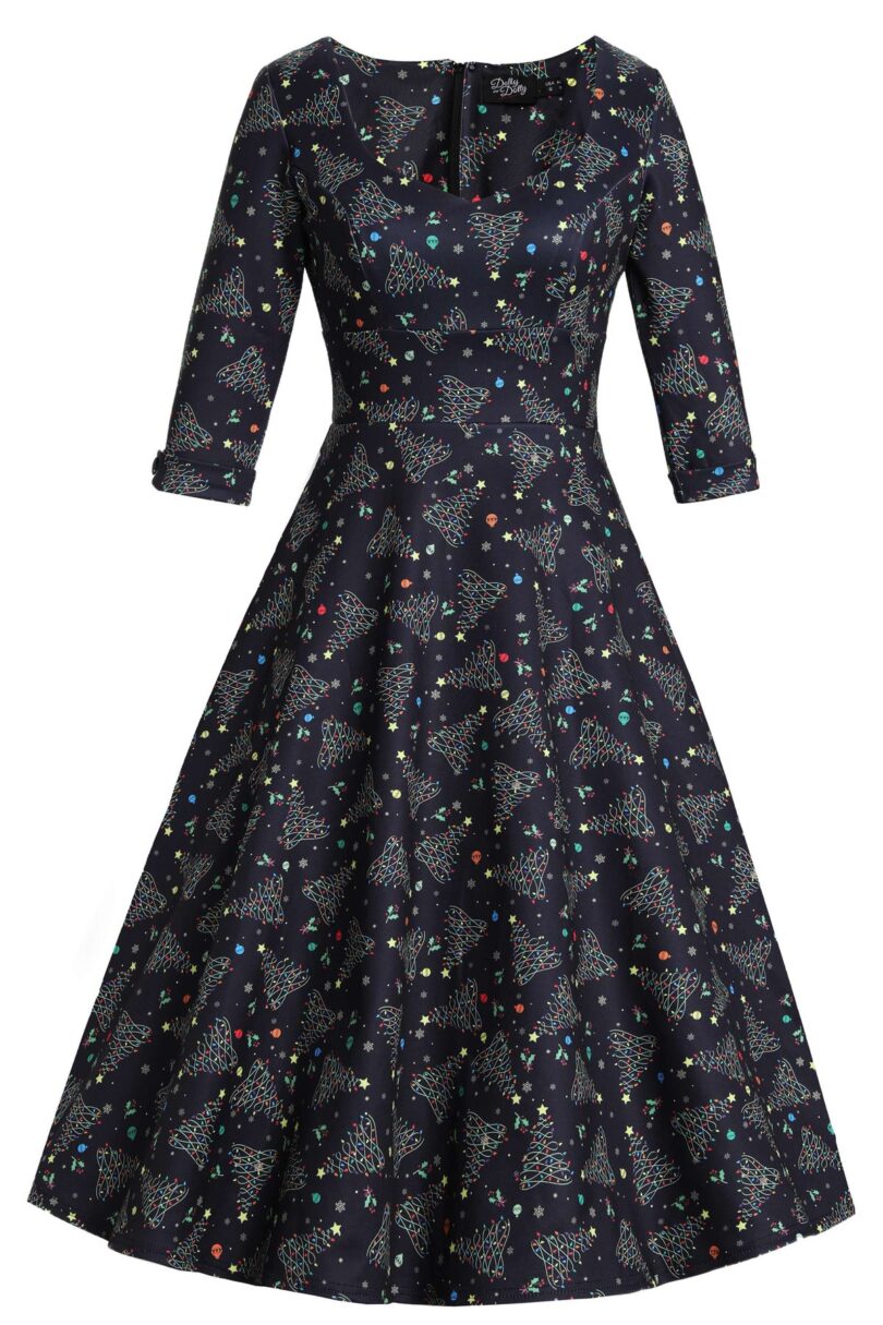 Scarlette Christmas Light Midi Dress In Black  Shop now at Kitty Darling