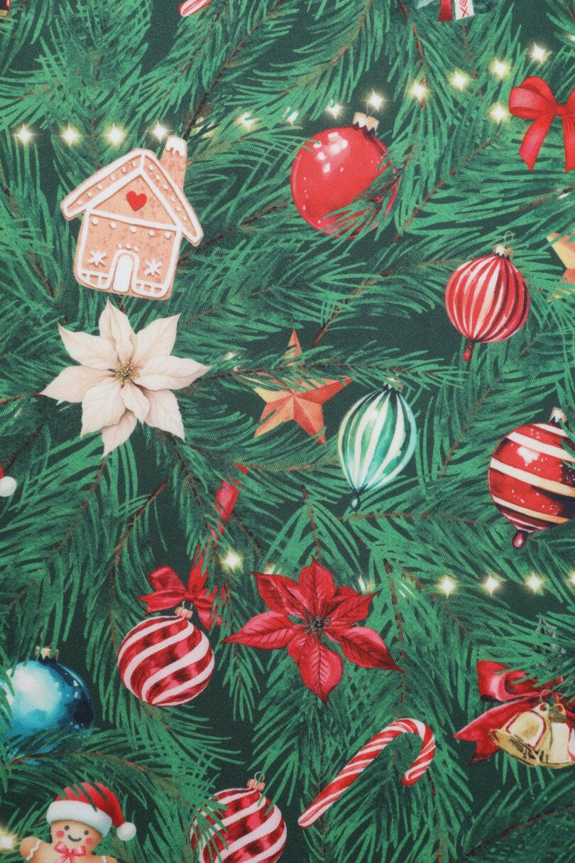 Scarlette Green Long-Sleeved Xmas Tree Print Stretchy Dress  Shop now at Kitty Darling