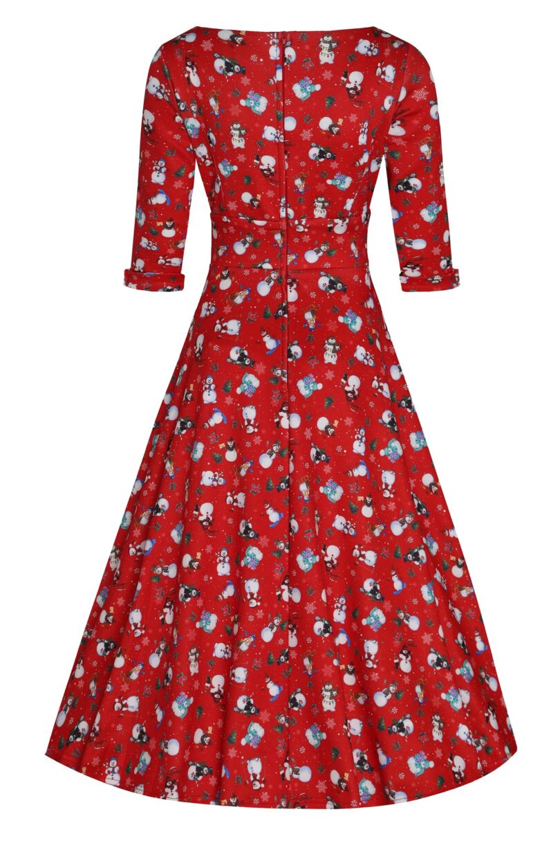 Scarlette Long-Sleeved Dress in Red Snowman Print  Shop now at Kitty Darling