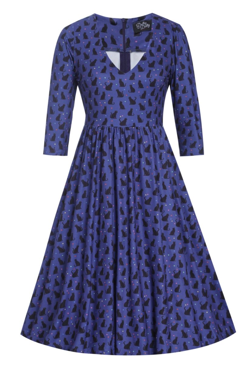 Billie Purple V-Neckline Cat Silhouette Print Dress  Shop now at Kitty Darling