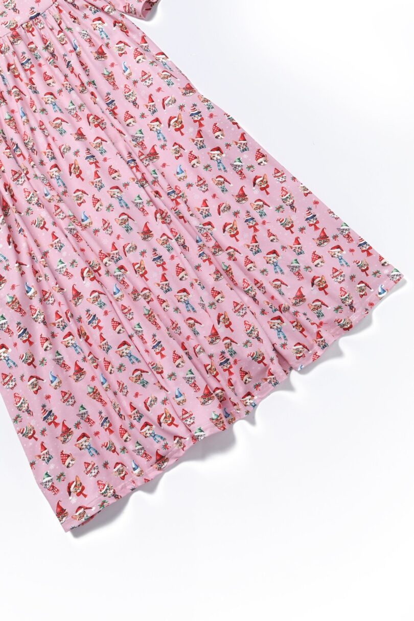 Billie Pink V-neckline Xmas Cat Print Long-Sleeved Dress  Shop now at Kitty Darling