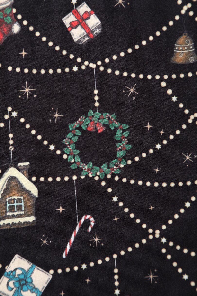 Billie Long Sleeved Dress in Black Christmas Ornament Print  Shop now at Kitty Darling