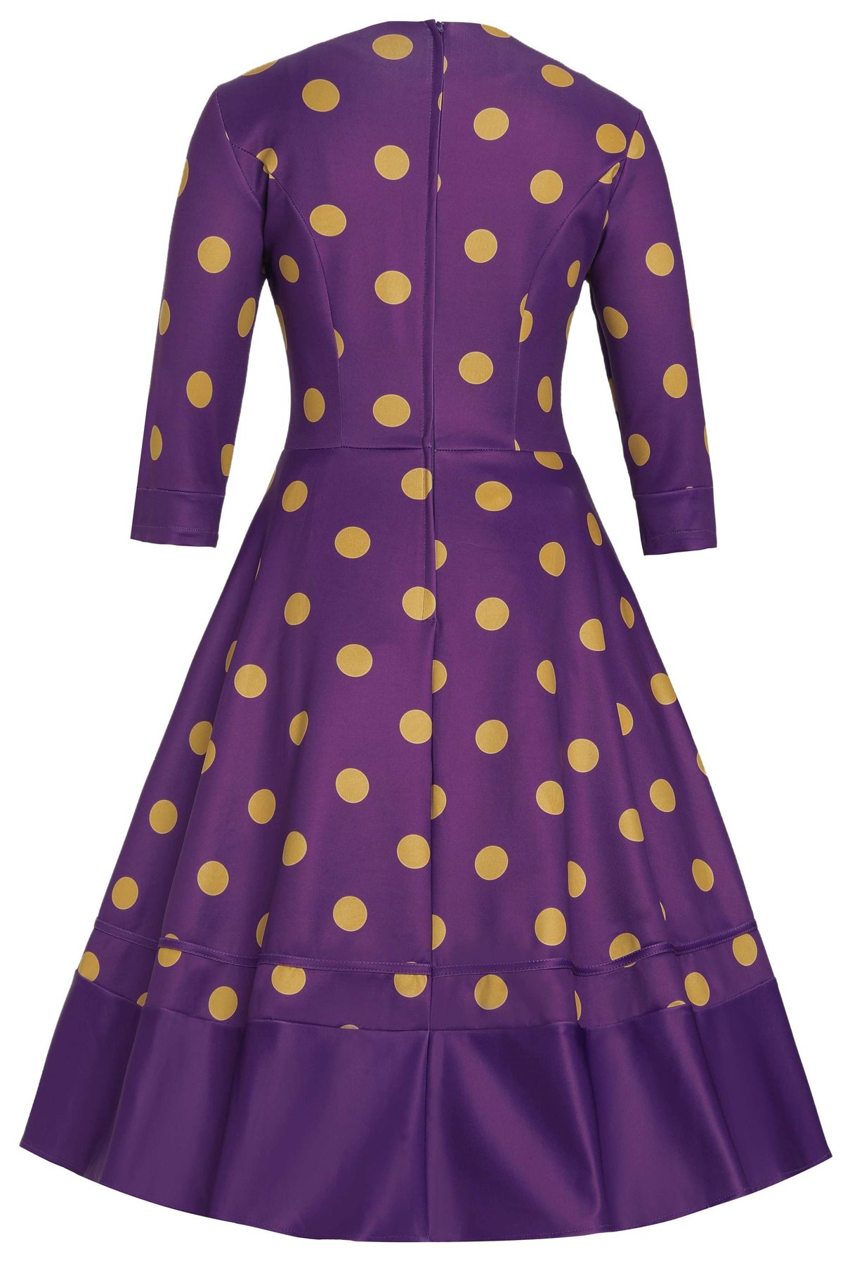 Maria Yellow Polka Dot Flared Dress In Purple Maria Yellow Polka Dot Flared Dress In Purple  Shop now at Kitty Darling
