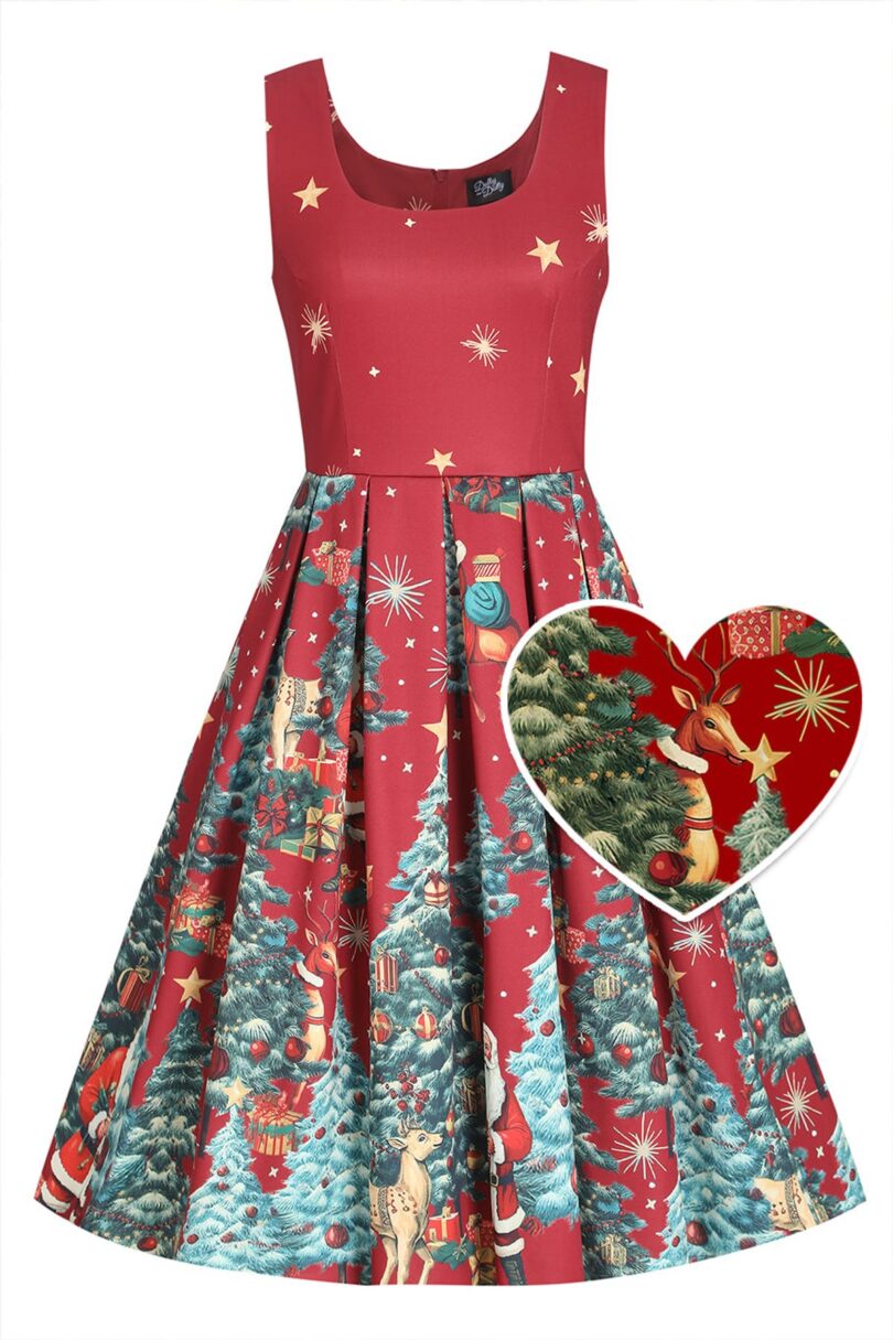 Amanda Crimson Red Christmas Santa Print Dress  Shop now at Kitty Darling