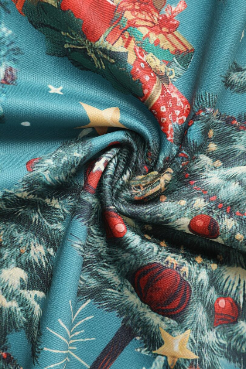 Amanda Dark Desaturated Cyan Christmas Santa Print Dress  Shop now at Kitty Darling